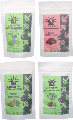 

LIBERTY INTERNATIONAL Indigo & Hibiscus & Neem & Tulsi Powder ( 227 Gm Each ) For Face , Hair & Skin Care Certified C18(Set of 4)