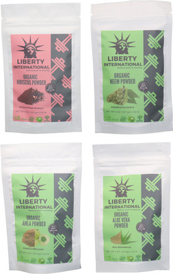 LIBERTY INTERNATIONAL Hibiscus & Neem & Amla & Aloevera Powder ( 227 Gm Each ) For Face , Hair & Skin Care Certified C18(Set of 4)
