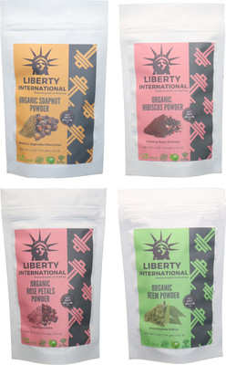 

LIBERTY INTERNATIONAL Soapnut & Hibiscus & Rose & Neem Powder ( 114 Gm Each ) For Face , Hair & Skin Care Certified C18(Set of 4)