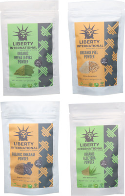 

LIBERTY INTERNATIONAL Heena & Orange & Shikakai & Aloevera Powder ( 227 Gm Each ) For Face , Hair & Skin Care Certified C18(Set of 4)