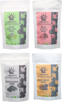 

LIBERTY INTERNATIONAL Indigo & Rose & Charcoal & Shikakai Powder ( 227 Gm Each ) For Face , Hair & Skin Care Certified C18(Set of 4)