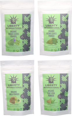 

LIBERTY INTERNATIONAL Indigo & Heena & Amla & Aloevera Powder ( 114 Gm Each ) For Face , Hair & Skin Care Certified C18(Set of 4)