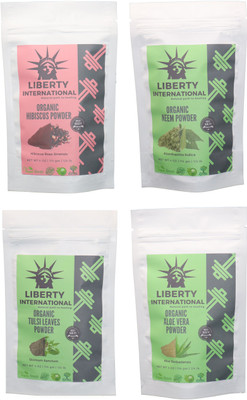

LIBERTY INTERNATIONAL Hibiscus & Neem & Tulsi & Aloevera Powder ( 114 Gm Each ) For Face , Hair & Skin Care Certified C18(Set of 4)