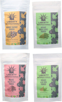 

LIBERTY INTERNATIONAL Soapnut & Heena & Rose & Aloevera Powder ( 227 Gm Each ) For Face , Hair & Skin Care Certified C18(Set of 4)