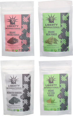 

LIBERTY INTERNATIONAL Hibiscus & Neem & Charcoal & Aloevera Powder ( 227 Gm Each ) For Face , Hair & Skin Care Certified C18(Set of 4)