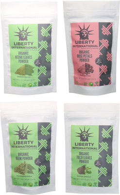

LIBERTY INTERNATIONAL Heena & Rose & Neem & Tulsi Powder ( 114 Gm Each ) For Face , Hair & Skin Care Certified C18(Set of 4)