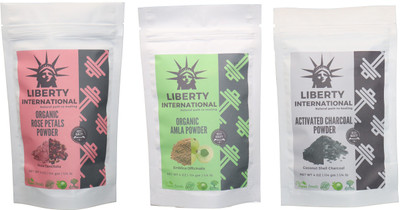 

LIBERTY INTERNATIONAL Rose & Amla & Charcoal Powder ( 114 Gm Each ) For Face , Hair & Skin Care Certified C18(Set of 3)