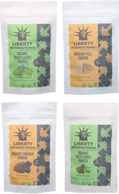 

LIBERTY INTERNATIONAL Indigo & Orange & Shikakai & Tulsi Powder ( 114 Gm Each ) For Face , Hair & Skin Care Certified C18(Set of 4)