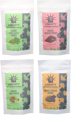 

LIBERTY INTERNATIONAL Heena & Hibiscus & Amla & Shikakai Powder ( 114 Gm Each ) For Face , Hair & Skin Care Certified C18(Set of 4)