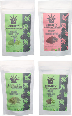 

LIBERTY INTERNATIONAL Indigo & Hibiscus & Neem & Tulsi Powder ( 114 Gm Each ) For Face , Hair & Skin Care Certified C18(Set of 4)