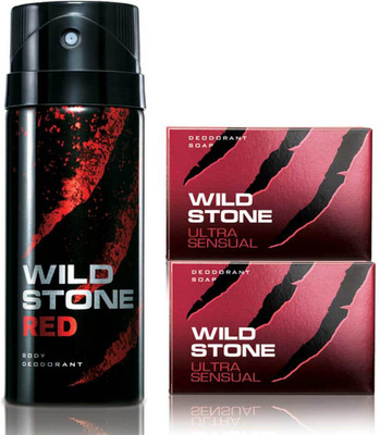 

Wild Stone Red Deodorant and 2 Ultra Sensual 75gm Soap(Set of 3)