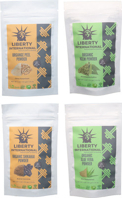 

LIBERTY INTERNATIONAL Orange & Neem & Shikakai & Aloevera Powder ( 114 Gm Each ) For Face , Hair & Skin Care Certified C18(Set of 4)