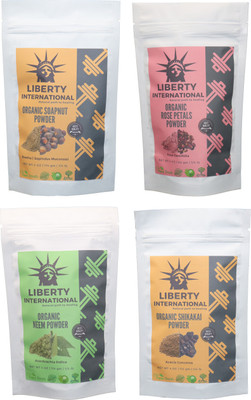 

LIBERTY INTERNATIONAL Soapnut & Rose & Neem & Shikakai Powder ( 114 Gm Each ) For Face , Hair & Skin Care Certified C18(Set of 4)