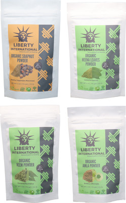 

LIBERTY INTERNATIONAL Soapnut & Heena & Neem & Amla Powder ( 114 Gm Each ) For Face , Hair & Skin Care Certified C18(Set of 4)