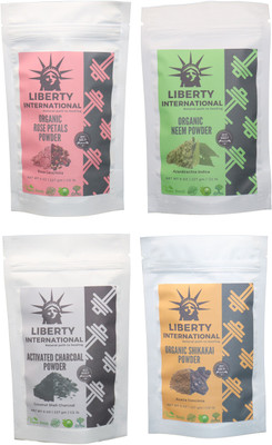 

LIBERTY INTERNATIONAL Rose & Neem & Charcoal & Shikakai Powder ( 227 Gm Each ) For Face , Hair & Skin Care Certified C18(Set of 4)