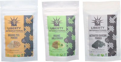 LIBERTY INTERNATIONAL Orange & Amla & Charcoal Powder ( 114 Gm Each ) For Face , Hair & Skin Care Certified C18(Set of 3)