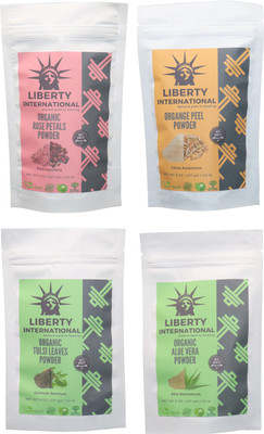 

LIBERTY INTERNATIONAL Rose & Orange & Tulsi & Aloevera Powder ( 227 Gm Each ) For Face , Hair & Skin Care Certified C18(Set of 4)