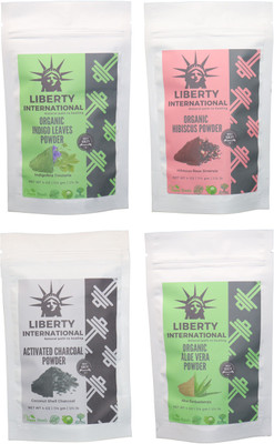 

LIBERTY INTERNATIONAL Indigo & Hibiscus & Charcoal & Aloevera Powder ( 114 Gm Each ) For Face , Hair & Skin Care Certified C18(Set of 4)