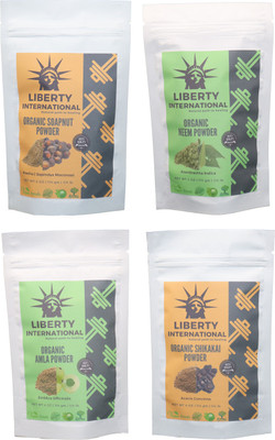 

LIBERTY INTERNATIONAL Soapnut & Neem & Amla & Shikakai Powder ( 114 Gm Each ) For Face , Hair & Skin Care Certified C18(Set of 4)