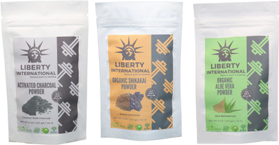 

LIBERTY INTERNATIONAL Charcoal & Shikakai & Aloevera Powder ( 227 Gm Each ) For Face , Hair & Skin Care Certified C18(Set of 3)