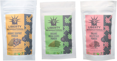 

LIBERTY INTERNATIONAL Soapnut & Heena & Rose Powder ( 227 Gm Each ) For Face , Hair & Skin Care Certified C18(Set of 3)