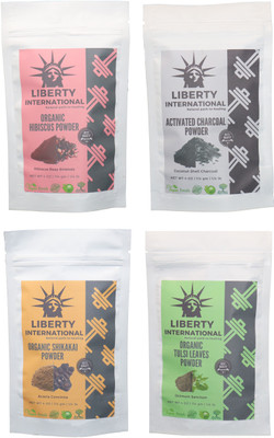

LIBERTY INTERNATIONAL Hibiscus & Charcoal & Shikakai & Tulsi Powder ( 114 Gm Each ) For Face , Hair & Skin Care Certified C18(Set of 4)