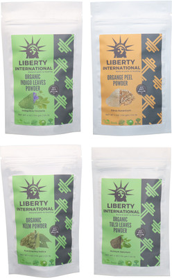

LIBERTY INTERNATIONAL Indigo & Orange & Neem & Tulsi Powder ( 114 Gm Each ) For Face , Hair & Skin Care Certified C9 456 g(Set of 4)