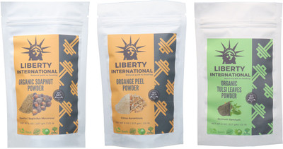 

LIBERTY INTERNATIONAL Soapnut & Orange & Tulsi Powder ( 227 Gm Each ) For Face , Hair & Skin Care Certified C18(Set of 3)