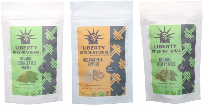 

LIBERTY INTERNATIONAL Heena & Orange & Neem Powder ( 114 Gm Each ) For Face , Hair & Skin Care Certified C18(Set of 3)