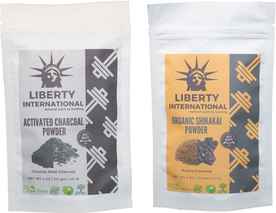 

LIBERTY INTERNATIONAL Charcoal & Shikakai Powder ( 114 Gm Each ) For Face , Hair & Skin Care Certified C18(Set of 2)
