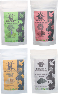 

LIBERTY INTERNATIONAL Indigo & Rose & Orange & Charcoal Powder ( 114 Gm Each ) For Face , Hair & Skin Care Certified C18(Set of 4)