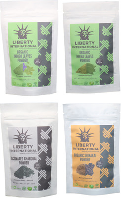 

LIBERTY INTERNATIONAL Indigo & Heena & Charcoal & Shikakai Powder ( 227 Gm Each ) For Face , Hair & Skin Care Certified C18(Set of 4)