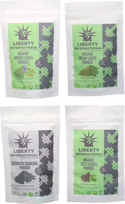 

LIBERTY INTERNATIONAL Indigo & Heena & Charcoal & Tulsi Powder ( 227 Gm Each ) For Face , Hair & Skin Care Certified C18(Set of 4)