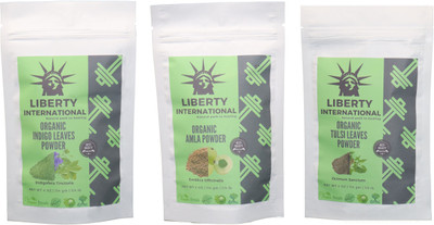 

LIBERTY INTERNATIONAL Indigo & Amla & Tulsi Powder ( 114 Gm Each ) For Face , Hair & Skin Care Certified C18(Set of 3)