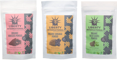 

LIBERTY INTERNATIONAL Hibiscus & Shikakai & Tulsi Powder ( 114 Gm Each ) For Face , Hair & Skin Care Certified C18(Set of 3)