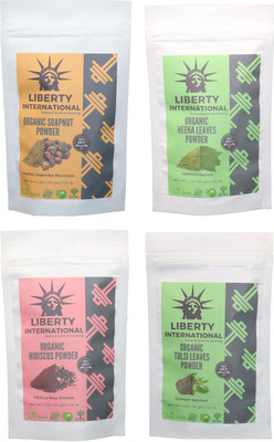 

LIBERTY INTERNATIONAL Soapnut & Heena & Hibiscus & Tulsi Powder ( 114 Gm Each ) For Face , Hair & Skin Care Certified C18(Set of 4)