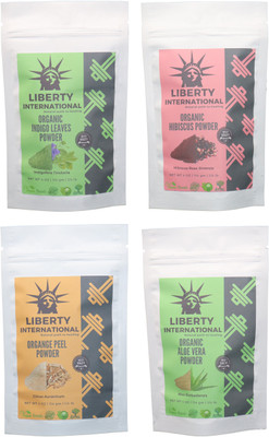 

LIBERTY INTERNATIONAL Indigo & Hibiscus & Orange & Aloevera Powder ( 114 Gm Each ) For Face , Hair & Skin Care Certified C18(Set of 4)