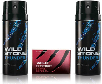

Wild Stone 2 Thunder Deodorant and 125gm Ultra Sensual Soap(Set of 3)