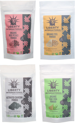 

LIBERTY INTERNATIONAL Rose & Orange & Charcoal & Aloevera Powder ( 114 Gm Each ) For Face , Hair & Skin Care Certified C18(Set of 4)