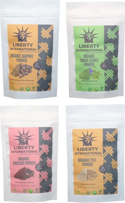 

LIBERTY INTERNATIONAL Soapnut & Indigo & Hibiscus & Orange Powder ( 114 Gm Each ) For Face , Hair & Skin Care Certified C18(Set of 4)