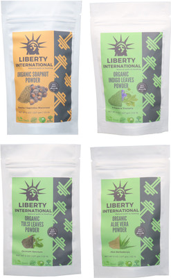 

LIBERTY INTERNATIONAL Soapnut & Indigo & Tulsi & Aloevera Powder ( 227 Gm Each ) For Face , Hair & Skin Care Certified C18(Set of 4)