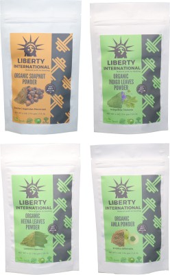 

LIBERTY INTERNATIONAL Soapnut & Indigo & Heena & Amla Powder ( 114 Gm Each ) For Face , Hair & Skin Care Certified C18(Set of 4)