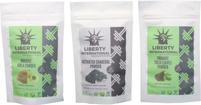 

LIBERTY INTERNATIONAL Amla & Charcoal & Tulsi Powder ( 227 Gm Each ) For Face , Hair & Skin Care Certified C18(Set of 3)