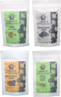 

LIBERTY INTERNATIONAL Amla & Charcoal & Shikakai & Aloevera Powder ( 227 Gm Each ) For Face , Hair & Skin Care Certified C18(Set of 4)