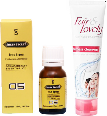 

Sheer Secret Tea Tree Essential Oil 15 ml and Fair & Lovely Fairness Instant Glow Clean-up face wash 100 ml(Set of 2)