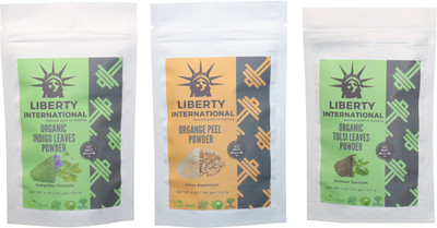 

LIBERTY INTERNATIONAL Indigo & Orange & Tulsi Powder ( 114 Gm Each ) For Face , Hair & Skin Care Certified C18(Set of 3)