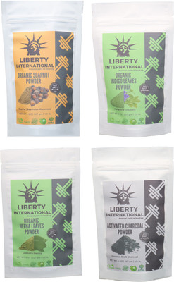

LIBERTY INTERNATIONAL Soapnut & Indigo & Heena & Charcoal Powder ( 227 Gm Each ) For Face , Hair & Skin Care Certified C9 912 g(Set of 4)