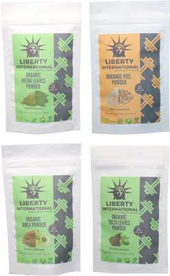 

LIBERTY INTERNATIONAL Heena & Orange & Amla & Tulsi Powder ( 114 Gm Each ) For Face , Hair & Skin Care Certified C18(Set of 4)