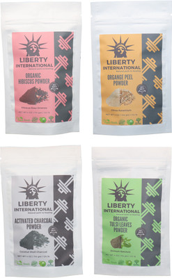 

LIBERTY INTERNATIONAL Hibiscus & Orange & Charcoal & Tulsi Powder ( 114 Gm Each ) For Face , Hair & Skin Care Certified C18(Set of 4)