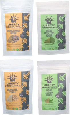 

LIBERTY INTERNATIONAL Soapnut & Heena & Orange & Aloevera Powder ( 227 Gm Each ) For Face , Hair & Skin Care Certified C18(Set of 4)
